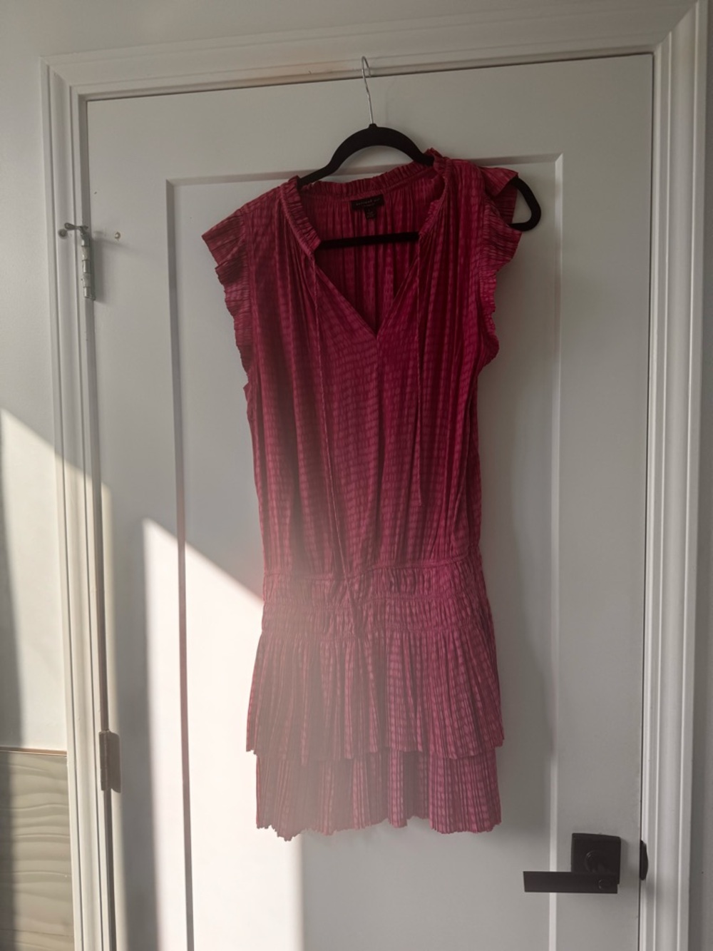 Current Air Raspberry Pink V-Neck Tiered Mini Dress
